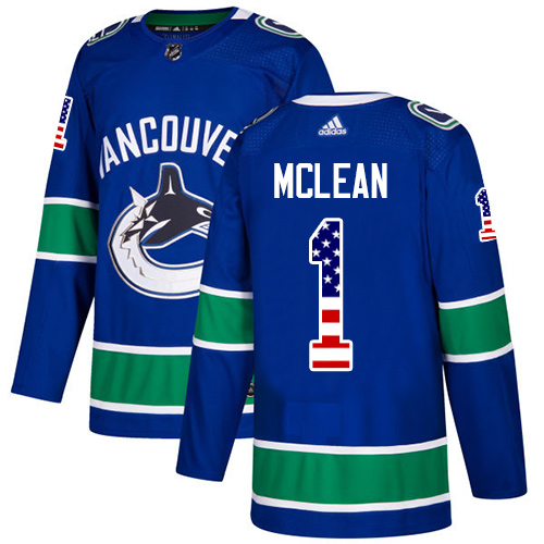 Adidas Canucks #1 Kirk Mclean Blue Home Authentic USA Flag Stitched NHL Jersey - Click Image to Close